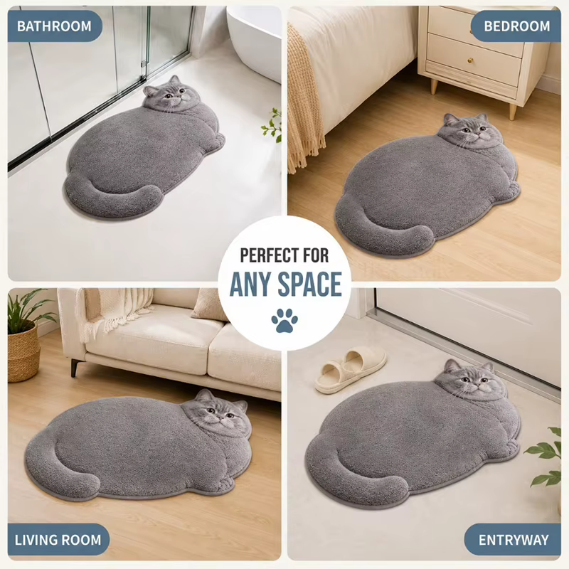 Tapis antidérapant en imitation cachemire en forme de chat mignon