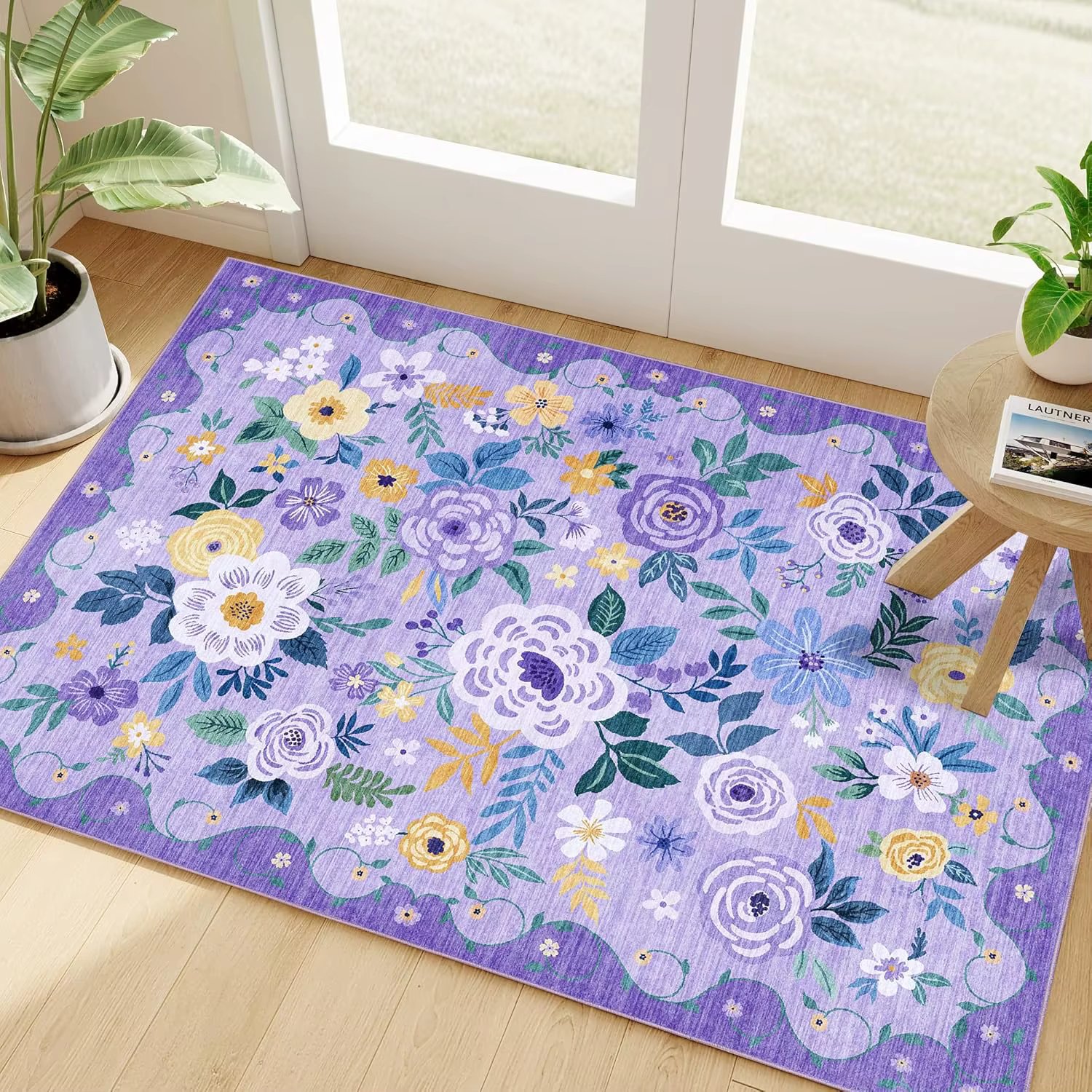 Tapis Bohème Floral Violet pour Salon