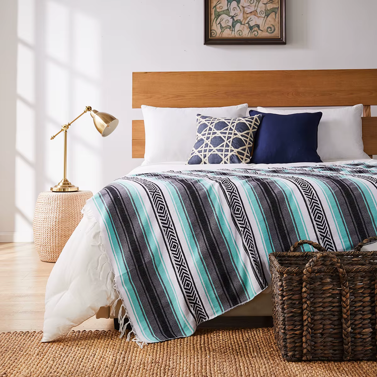 Mexique couverture tapis géométrie tissé glands châle plage pique-nique