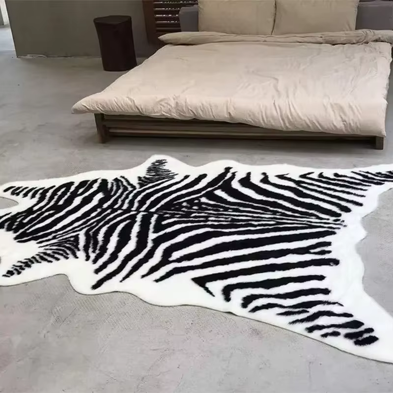 VIKAMA – tapis vintage à imprimé léopard, design en fausse peau d'animal, tapis en peluche pour salon, chambre à coucher et chevet, décoration de la maison