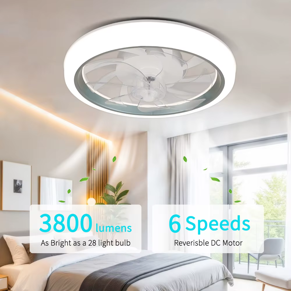Ventilateur de plafond à profil bas, télécommande avec variateur d'intensité, 6 vitesses de vent, fonction de minuterie, moteur DC silencieux, rose, chambre d'enfant/salon