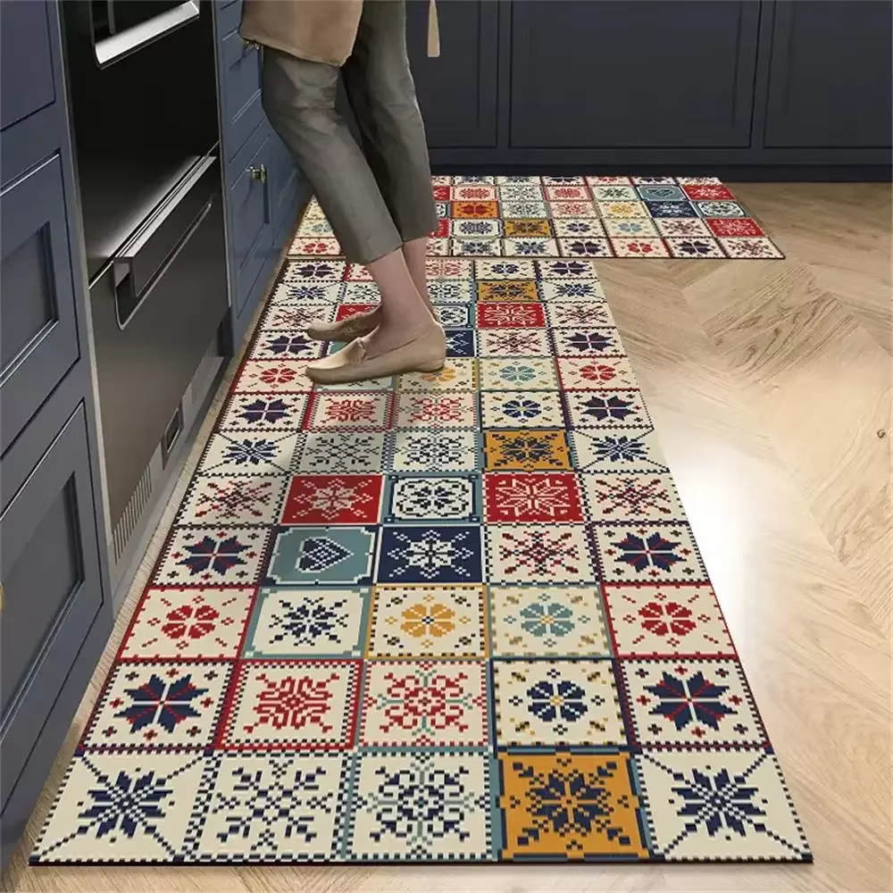 VIKAMA 1/2 tapis de cuisine vintage, tapis de couloir antidérapant pour salon, chambre à coucher, paillasson d'entrée, décoration intérieure
