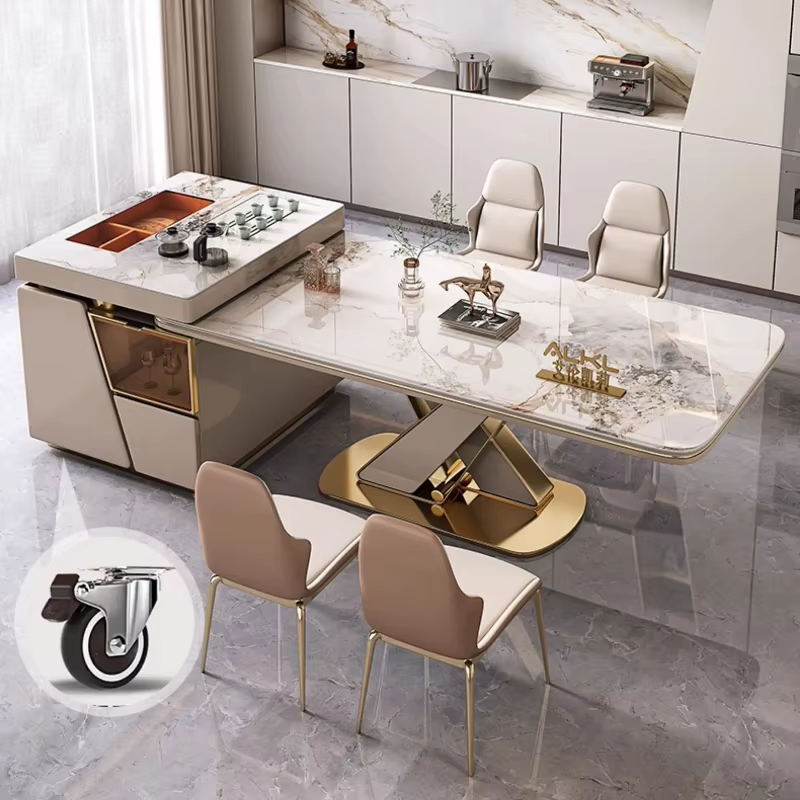 Ensemble de table à manger moderne de 140cm, 160cm, 180cm, avec 6 chaises, tables à manger carrées de luxe en dalle de roche, meubles de maison Kitcjen Pliante