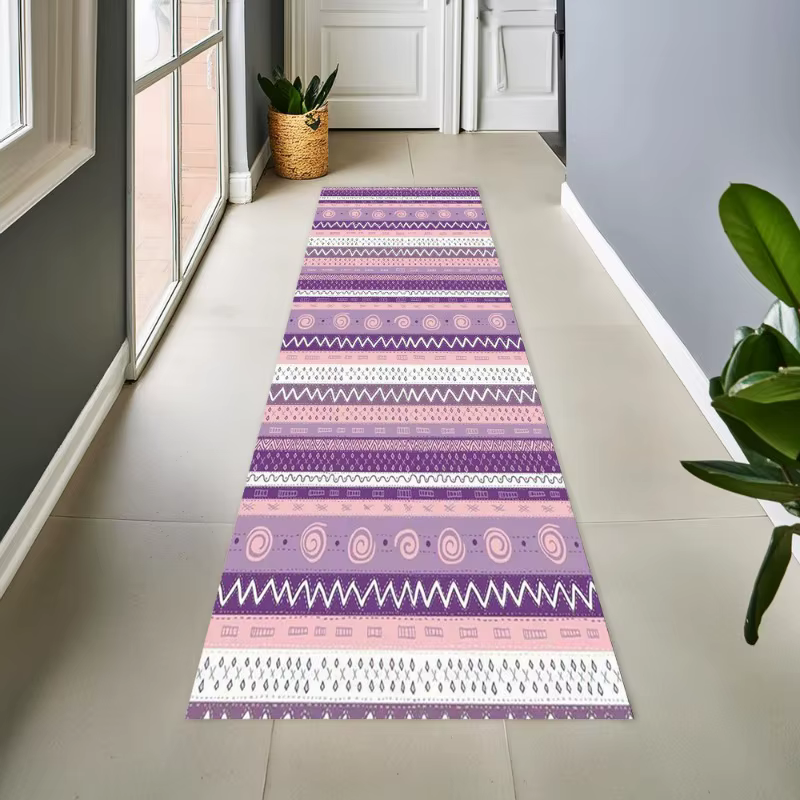 Tapis de couloir long rayé cyan clair