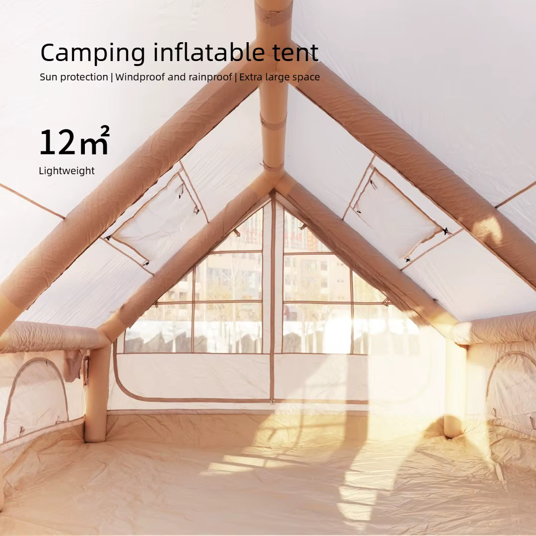 12 ㎡ Grande tente de camping gonflable pour 4 à 8 personnes avec fenêtres, portable, imperméable, pare-soleil, tente de camping quatre saisons