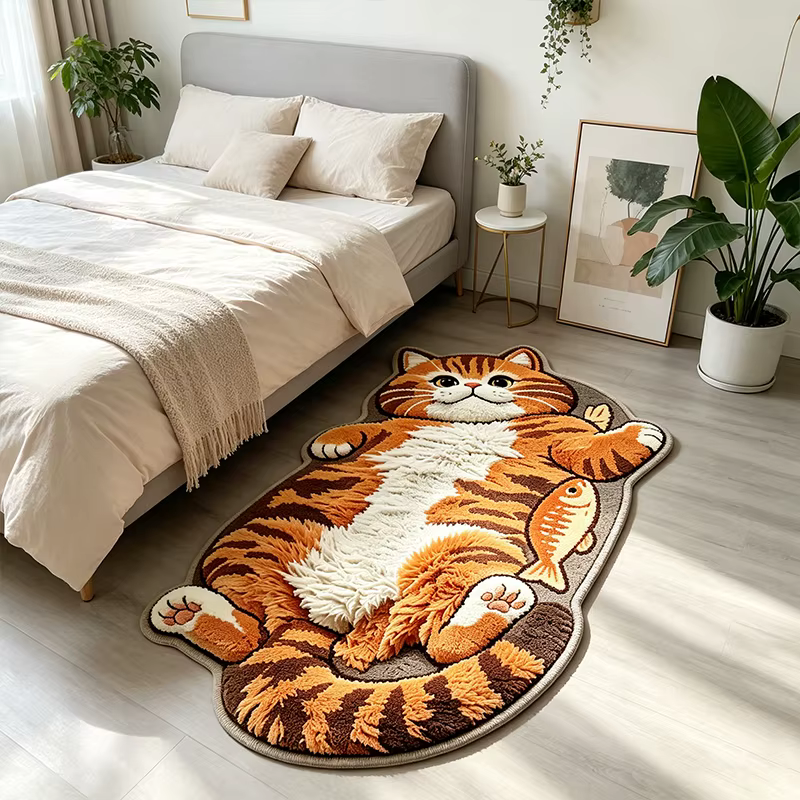 Tapis à motif de chat orange de dessin animé amusant pour salon