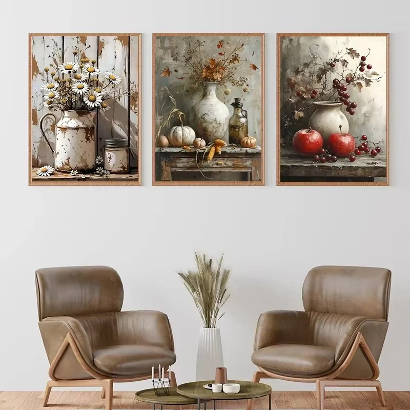 Affiche murale Vintage avec plantes d'olivier citron dans un Vase