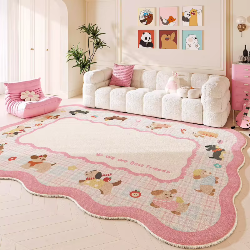 Tapis pour salon, tapis rose motif dessin animé