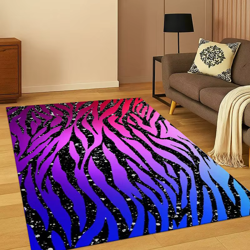 Tapis à rayures zèbre noir et blanc pour chambre à coucher