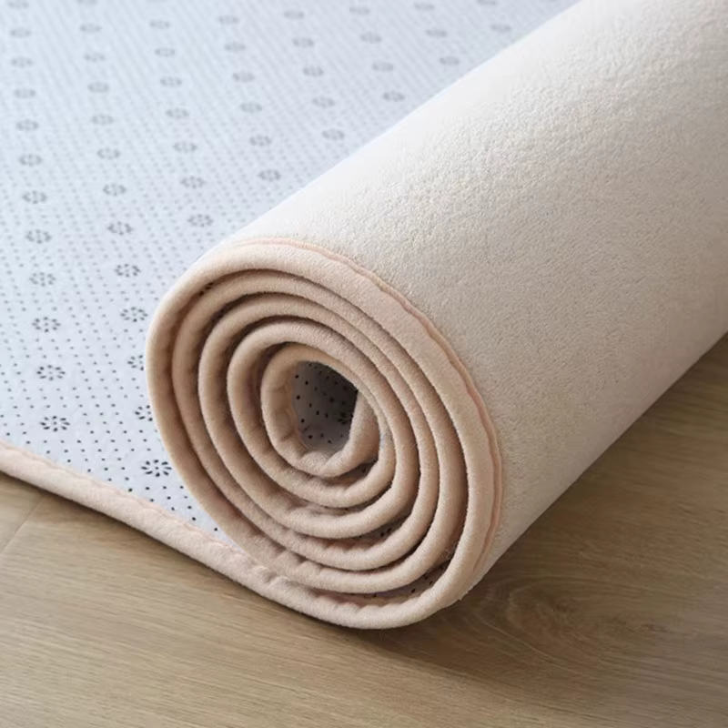 Tapis rond en velours corail pour salon moderne
