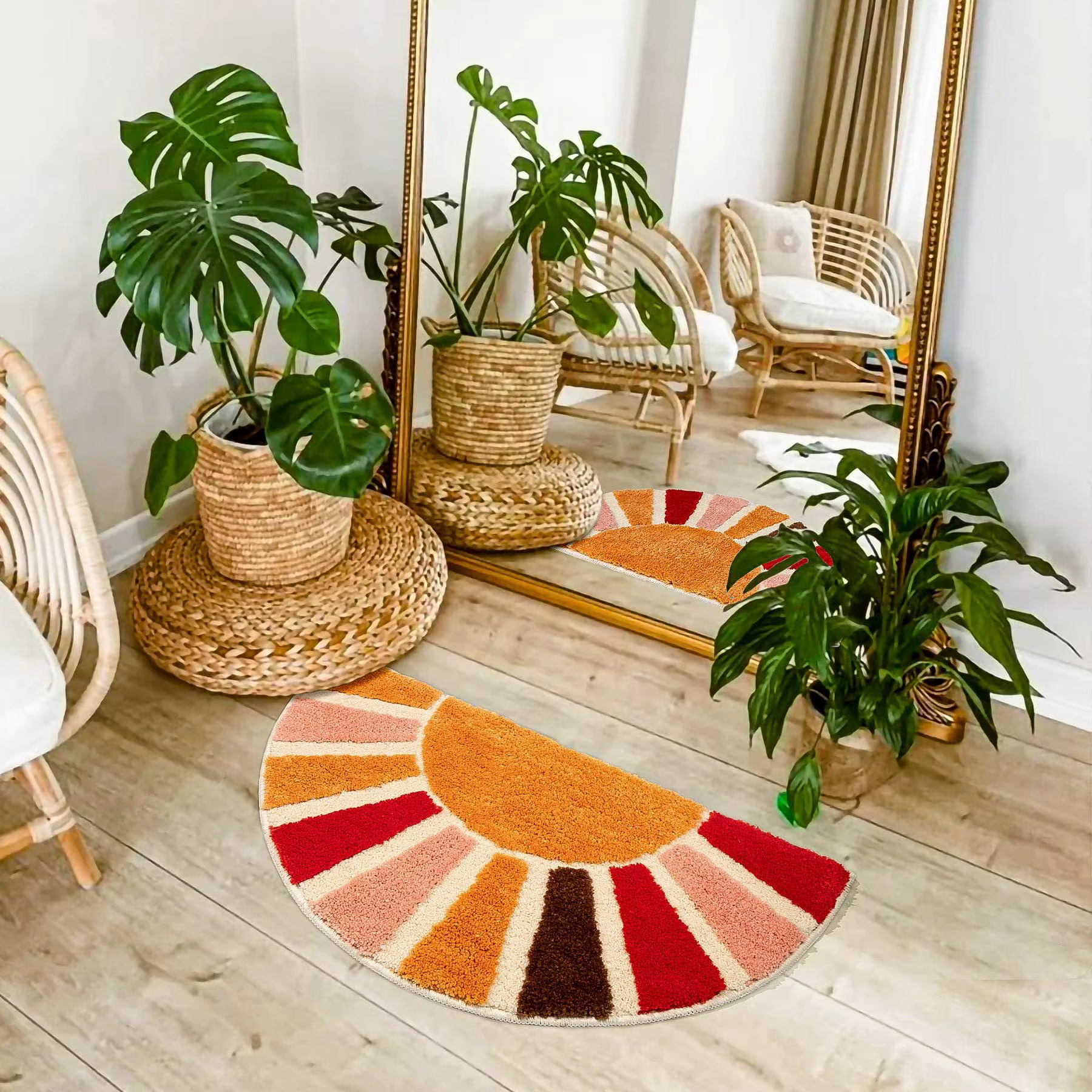 Tapis de Bain Semi-Circulaire Bohème Rétro Sonnenaufgang Boho