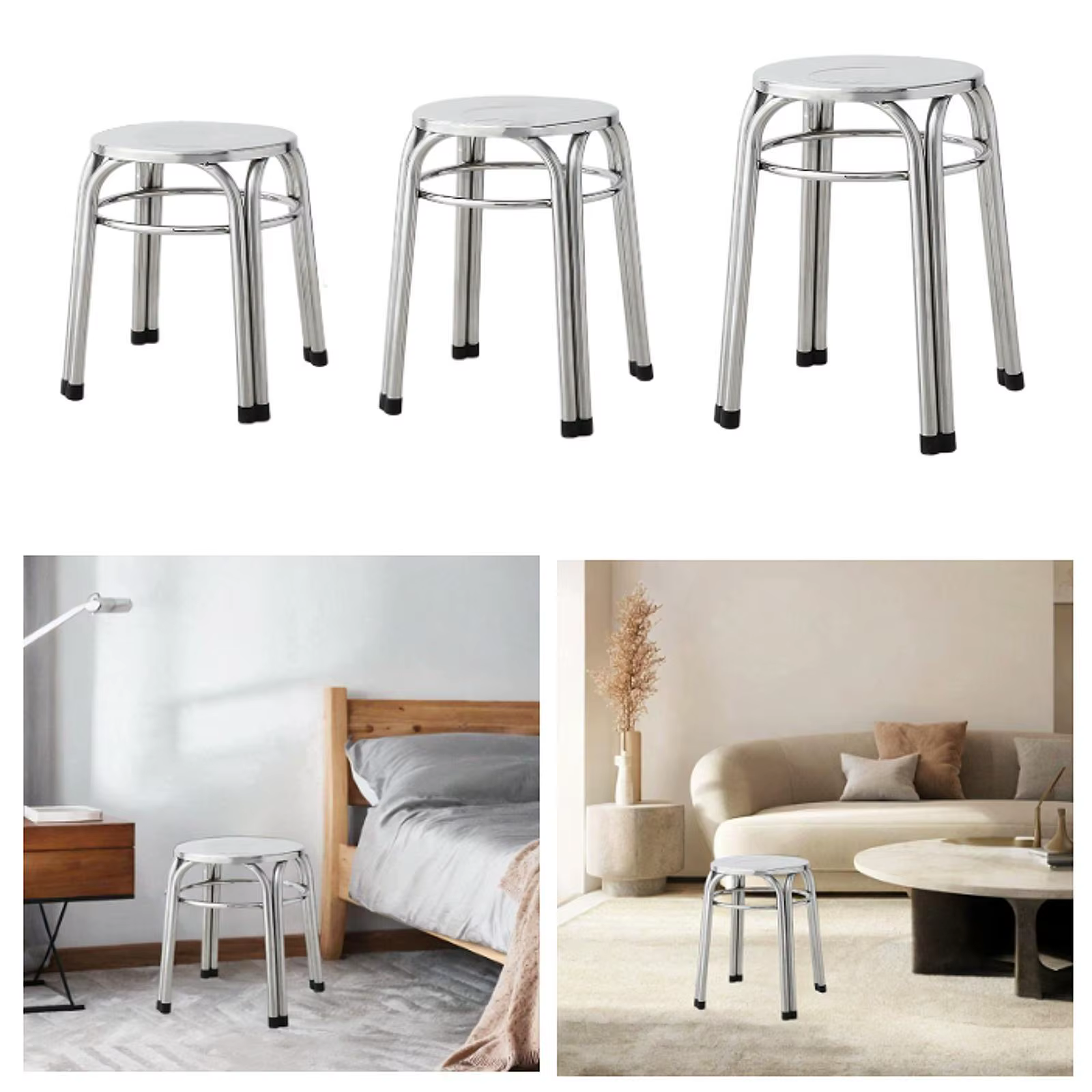 Tabouret rond en métal antidérapant, diamètre 29cm, facile à nettoyer, empilable, en acier inoxydable, pour jardin intérieur, salle à manger, cuisine extérieure