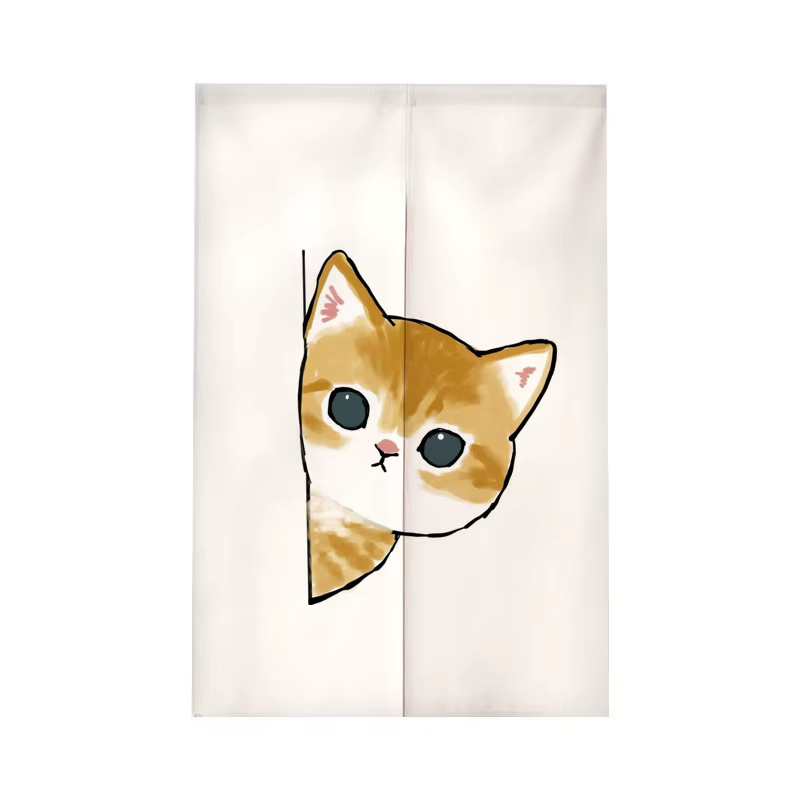 Rideau de porte illustré avec un chat de dessin animé VIKAMA : Décoration minimaliste pour la maison