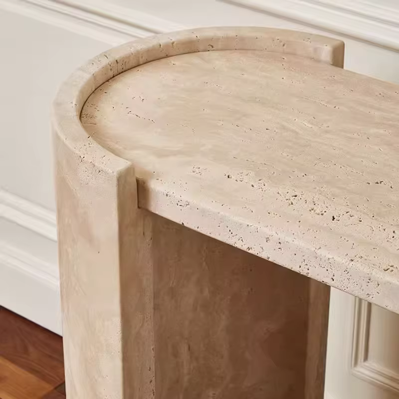 Table d'entrée en travertin beige clair, meuble de salon en pierre naturelle