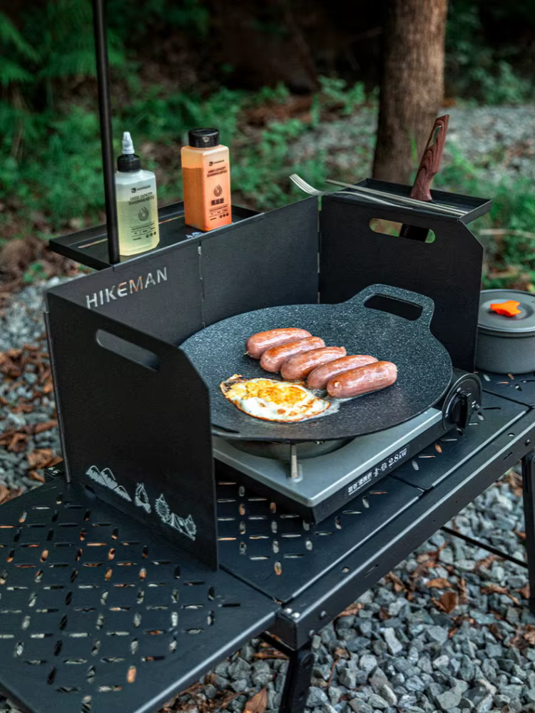 Pare-brise de réchaud à gaz de camping pliable avec couche de stockage, pare-brise de bureau IGT