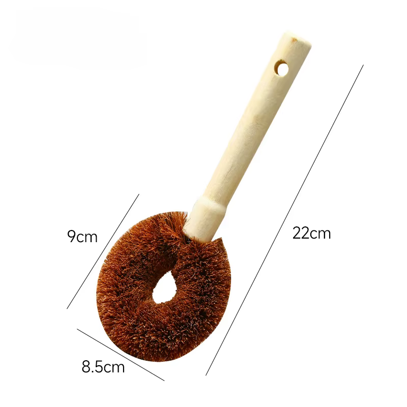 Ensemble de brosses pour casseroles en Fiber de noix de coco, 2 pièces, avec manche Long et poignée en bois, ustensiles de cuisine doux, huile antiadhésive, épurateur de casseroles de cuisine Durable