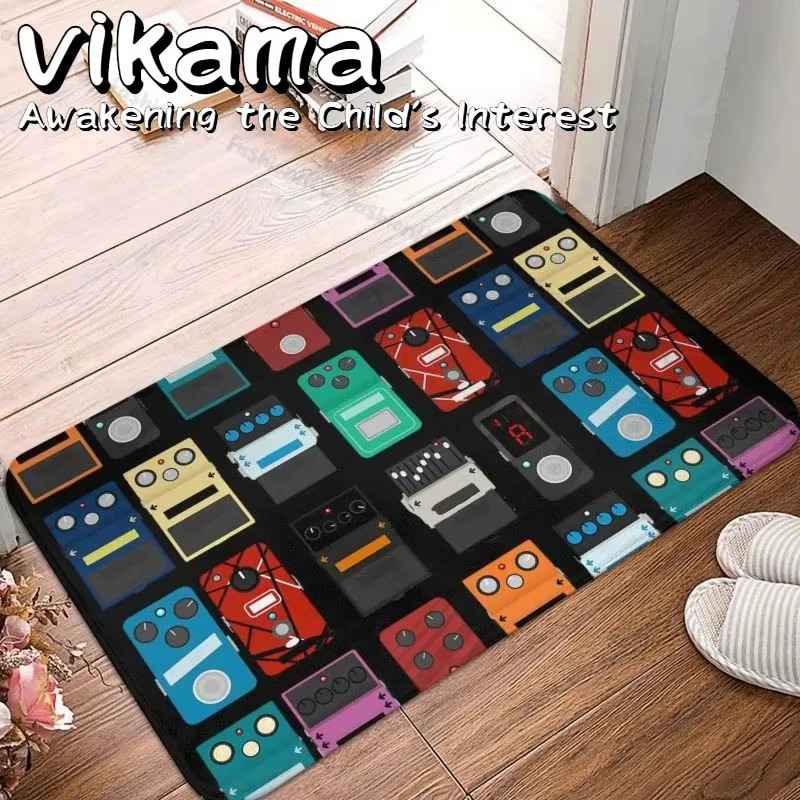 ​ Tapis de rythme VIKAMA Rockstar – Flanelle en peluche avec graphiques de pédale de guitare