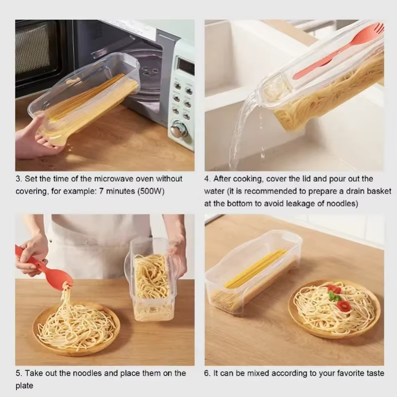 Boîte de cuisson de pâtes au micro-ondes avec passoire, boîte à pâtes résistante à la chaleur avec cuillère à salade, cuiseur à vapeur, cuiseur à Spaghetti, accessoires de cuisine
