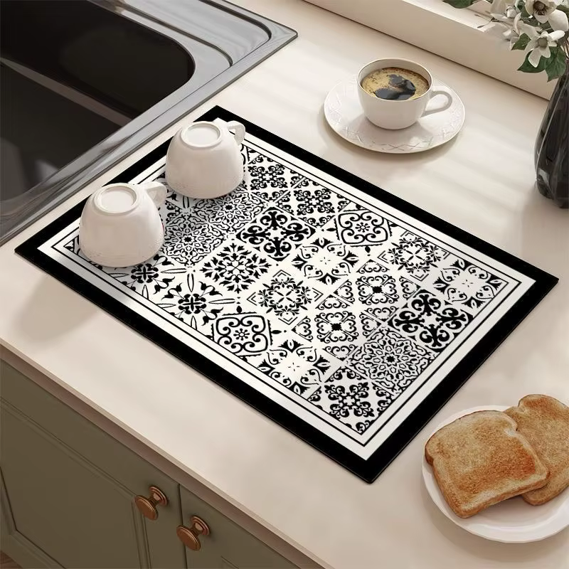 Tapis de vidange absorbant à motif de carrelage rétro
