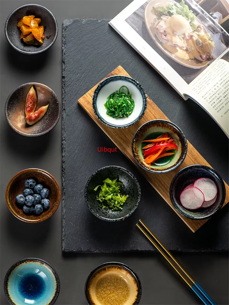 Assiette japonaise en céramique, plat à collation Dessert Assaisonnement Ati Ce Plateau à sauce soja Disque rond Bouteille de sauce à condiments