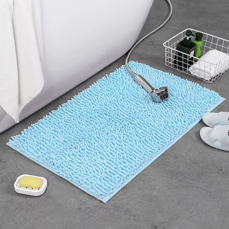Tapis de bain en Chenille bleu doux et absorbant