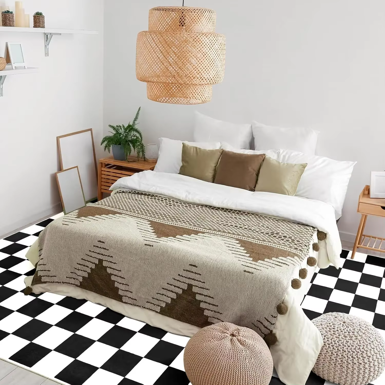 Tapis à carreaux noir et blanc pour salon chambre à coucher