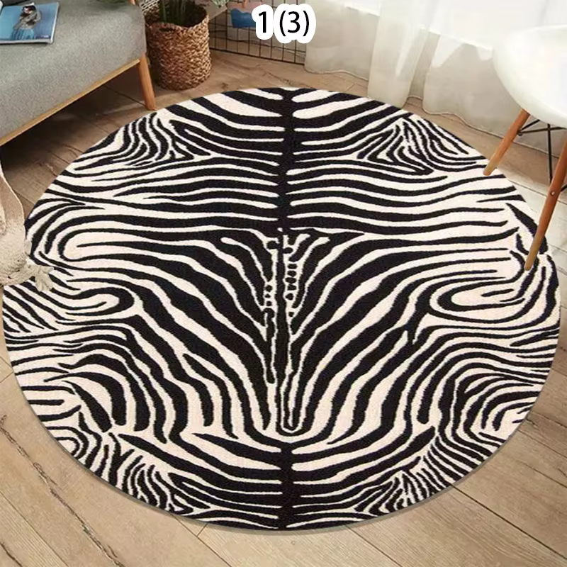 Tapis rond classique imprimé zèbre noir et blanc
