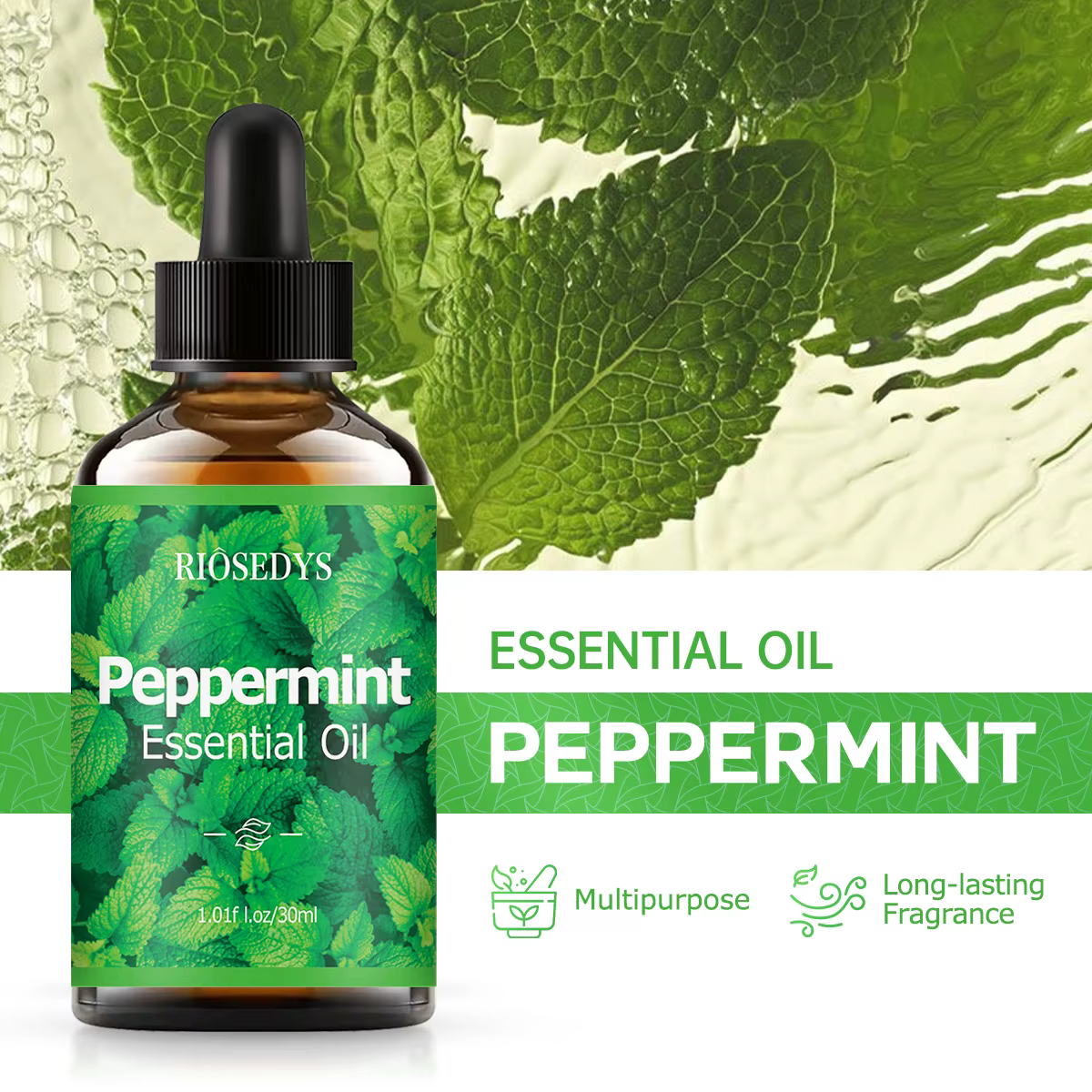 L'huile essentielle de menthe poivrée, avec son parfum de plantes, convient à la diffusion d'aromathérapie et au massage corporel et nourrit également les cheveux