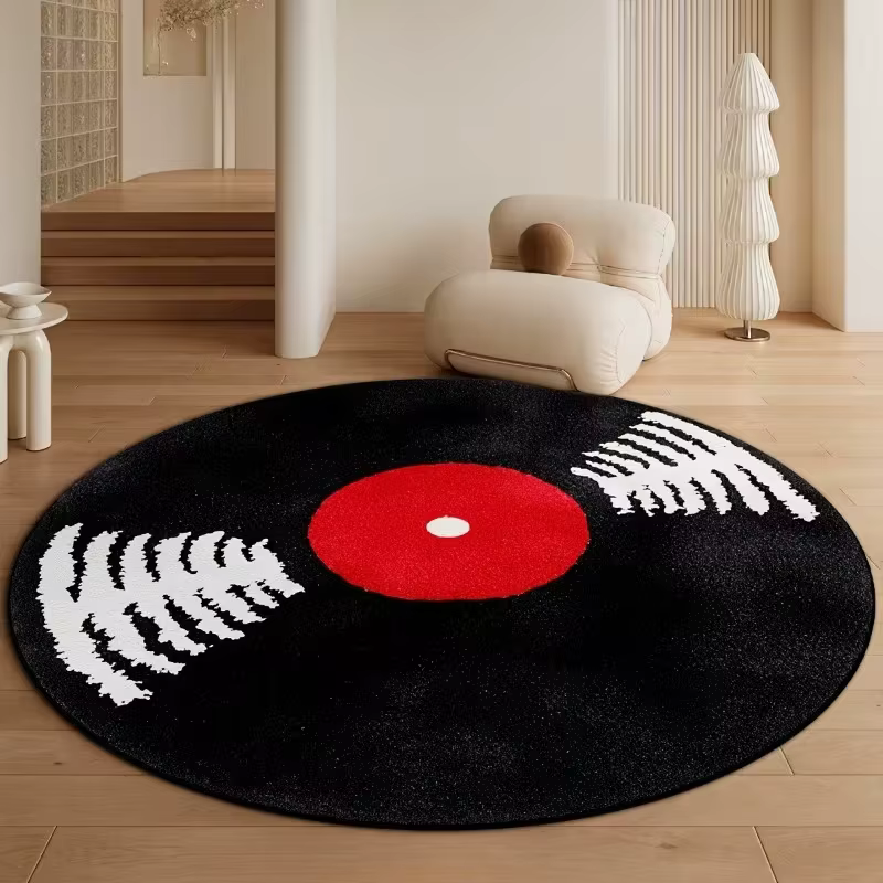 Tapis rond rétro en vinyle pour salle de pratique musicale
