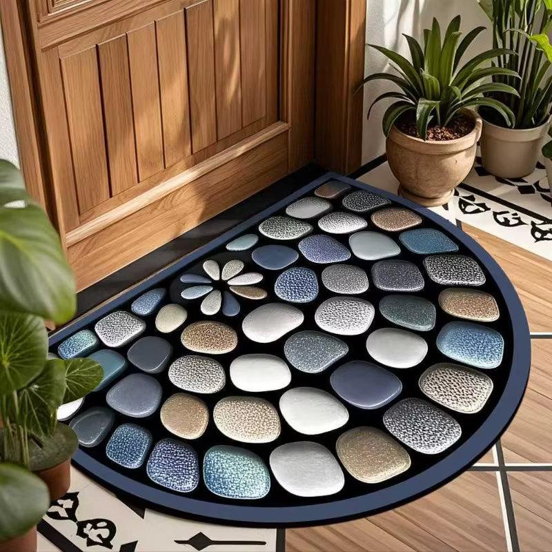 Tapis d'entrée semi-circulaire en mosaïque de vitrail
