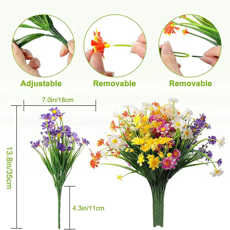 Fleurs de marguerite artificielles, fausses fleurs résistantes aux UV, arbustes verts, jardinière, maison, bureau, jardin, cour, boîte de fenêtre, décoration de mariage