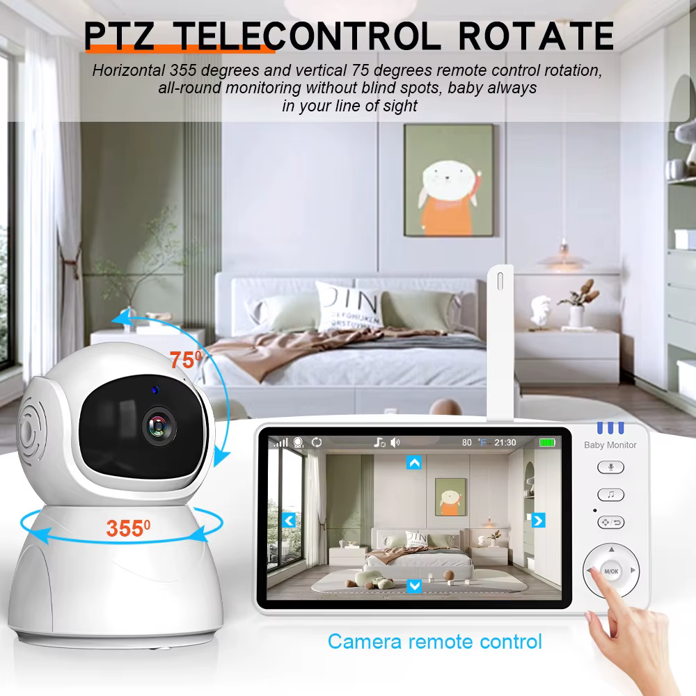 5 "720P HD IPS écran vidéo bébé moniteur panoramique inclinaison 4X Zoom caméra Babysitter 2 voies Audio Vision nocturne 3500mAh batterie berceuse VOX