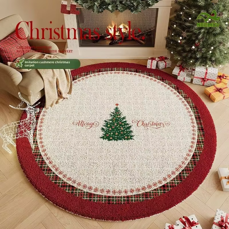 Tapis de noël rond antidérapant pour salon et chambre à coucher