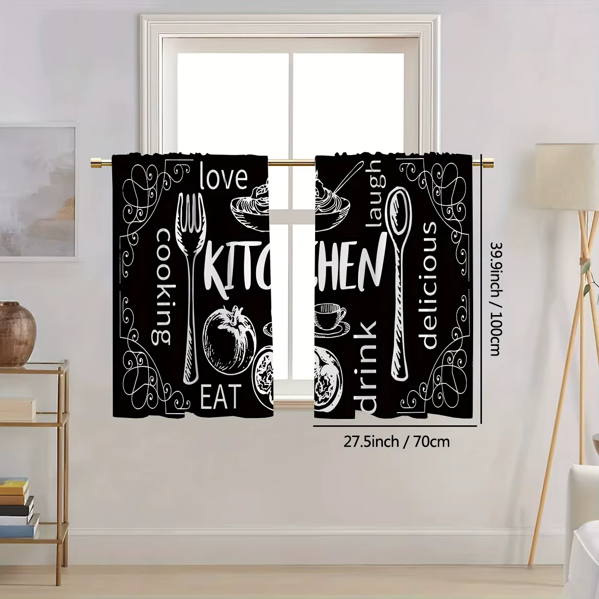Rideaux courts occultants VIKAMA style ferme avec passe-tringe pour cuisine
