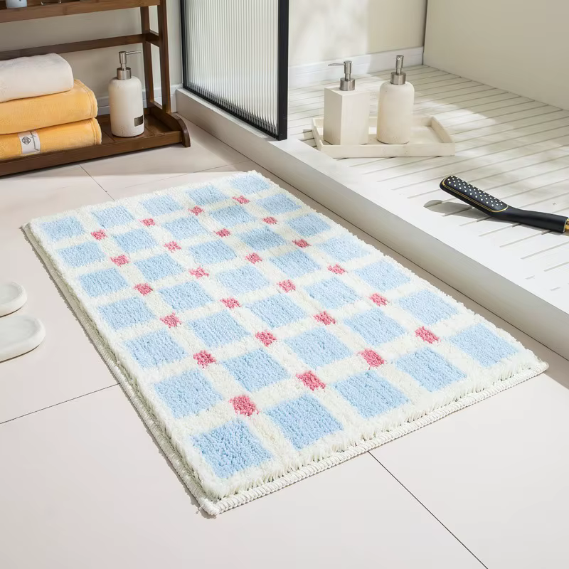 Tapis VIKAMA à carreaux bleus