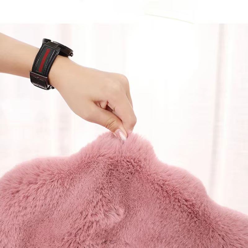 Tapis ovale en peluche doux en fausse fourrure de lapin