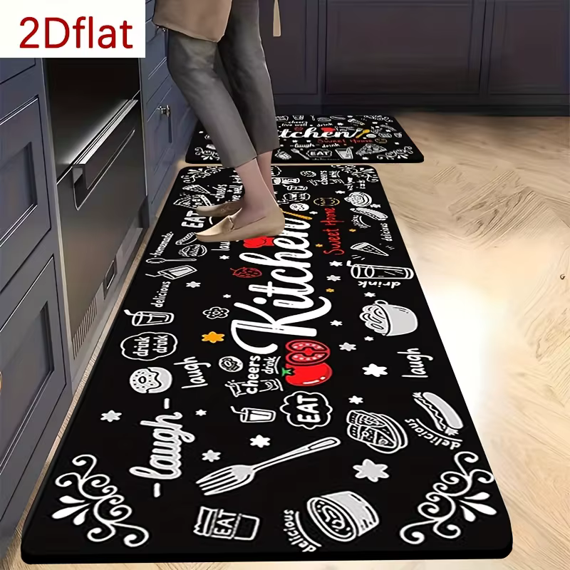 Tapis de cuisine amusant antidérapant et lavable avec imprimé « Eat Laugh Love » pour cuisine, buanderie, couloir