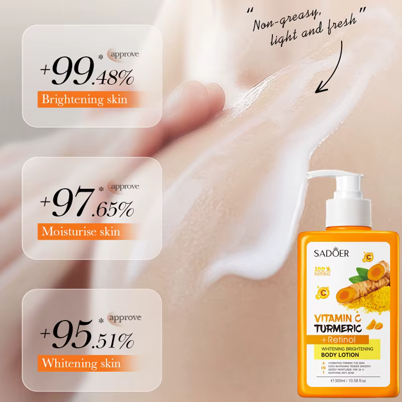 Lotion pour le corps au curcuma et à la vitamine C, Super hydratante, raffermissante, éclaircissante pour la peau, taches foncées, éclaircissante, soins pour la peau, 300ml