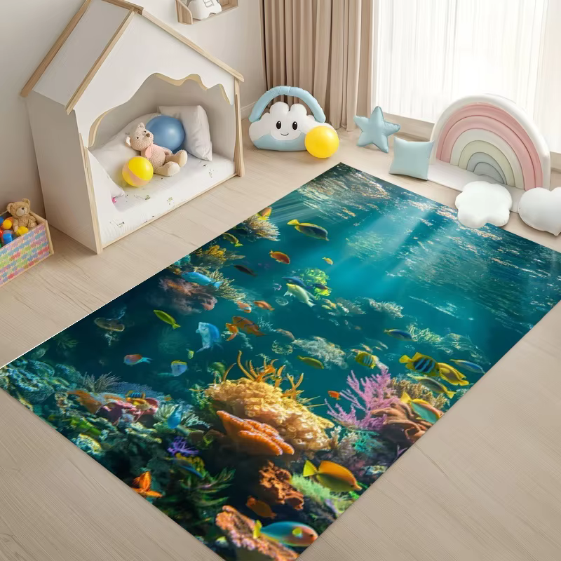 Tapis d'appoint oriental en aquarelle avec motif de carpes koï