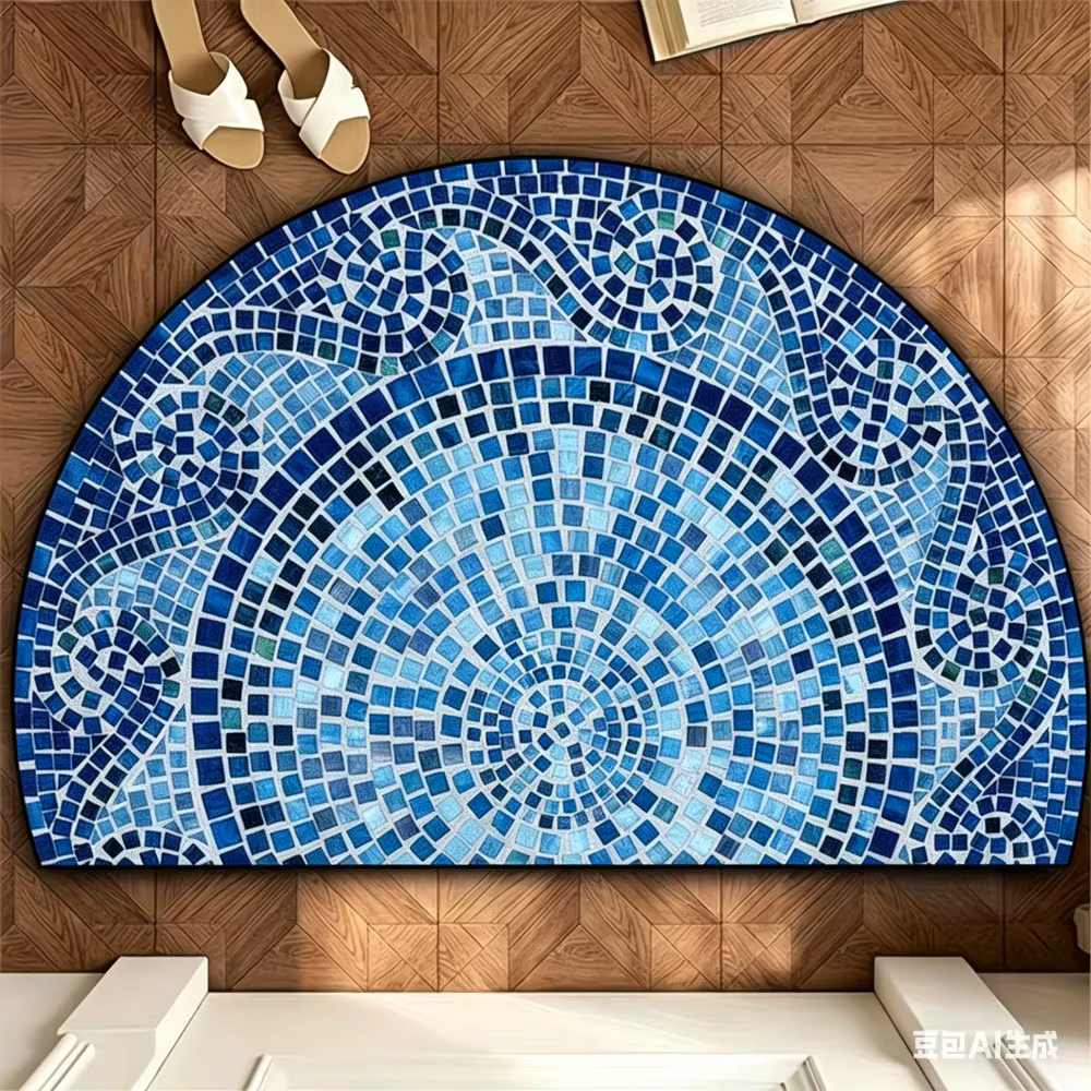 Paillasson demi-rond en mosaïque bleue méditerranéenne