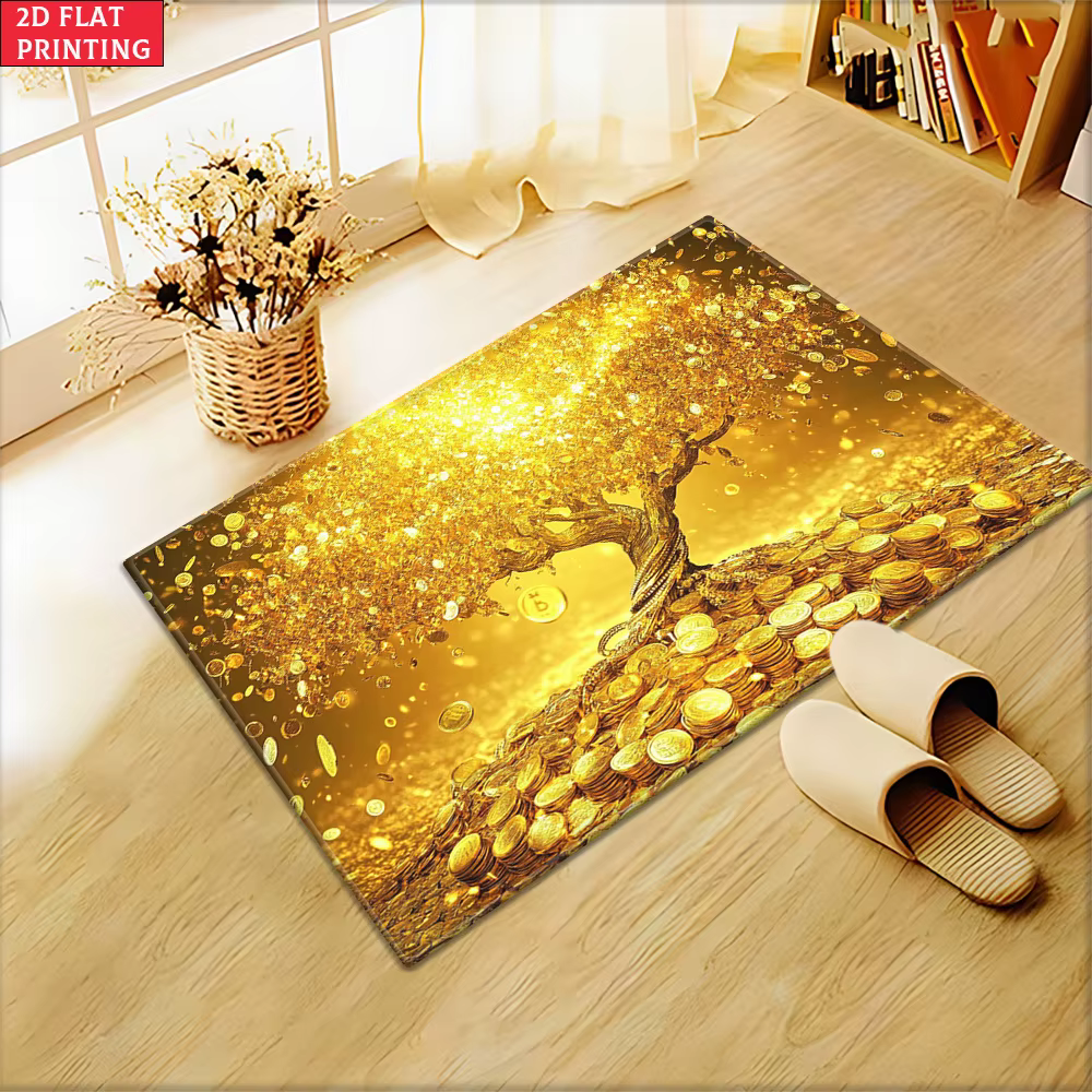Tapis de sol antidérapant Lucky Golden Bitcoin Money Tree Coin