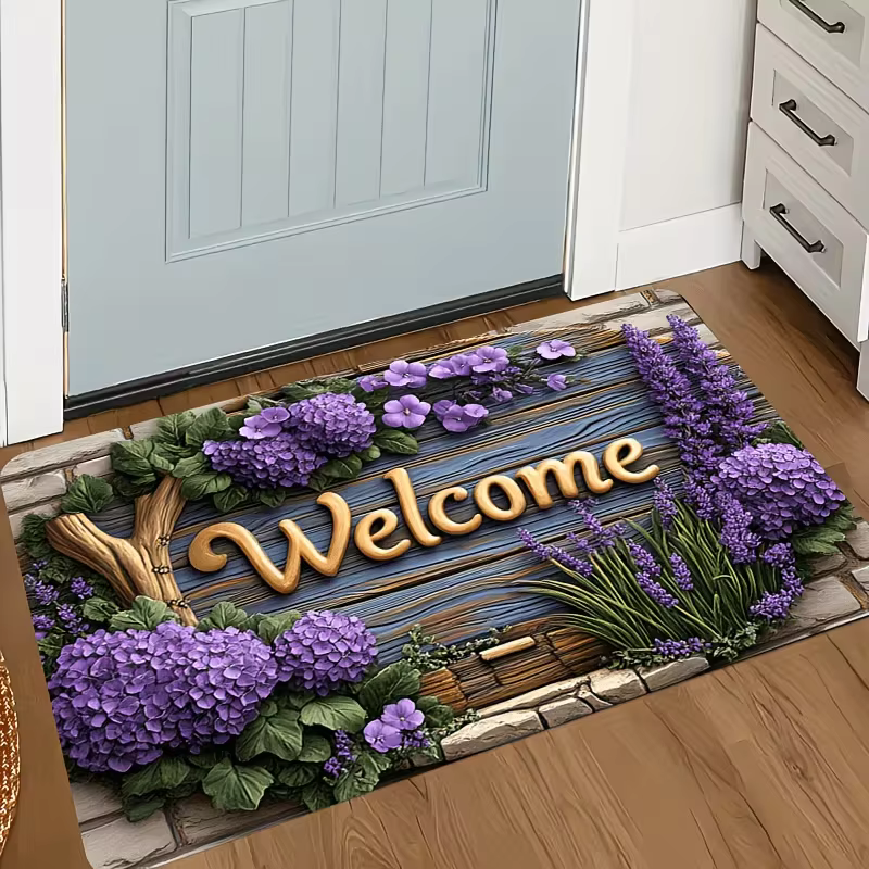 Tapis de bienvenue en hortensia violet