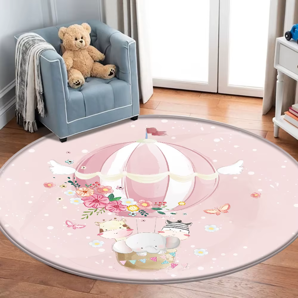 Tapis rose avec ballons et fleurs pour chambre d'enfant