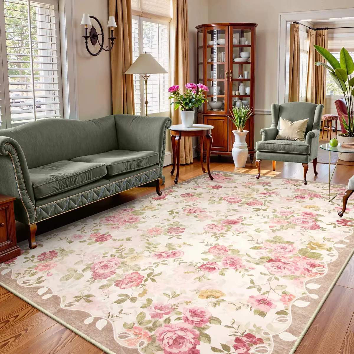 Tapis de jardin de roses à fleurs Vintage romantique