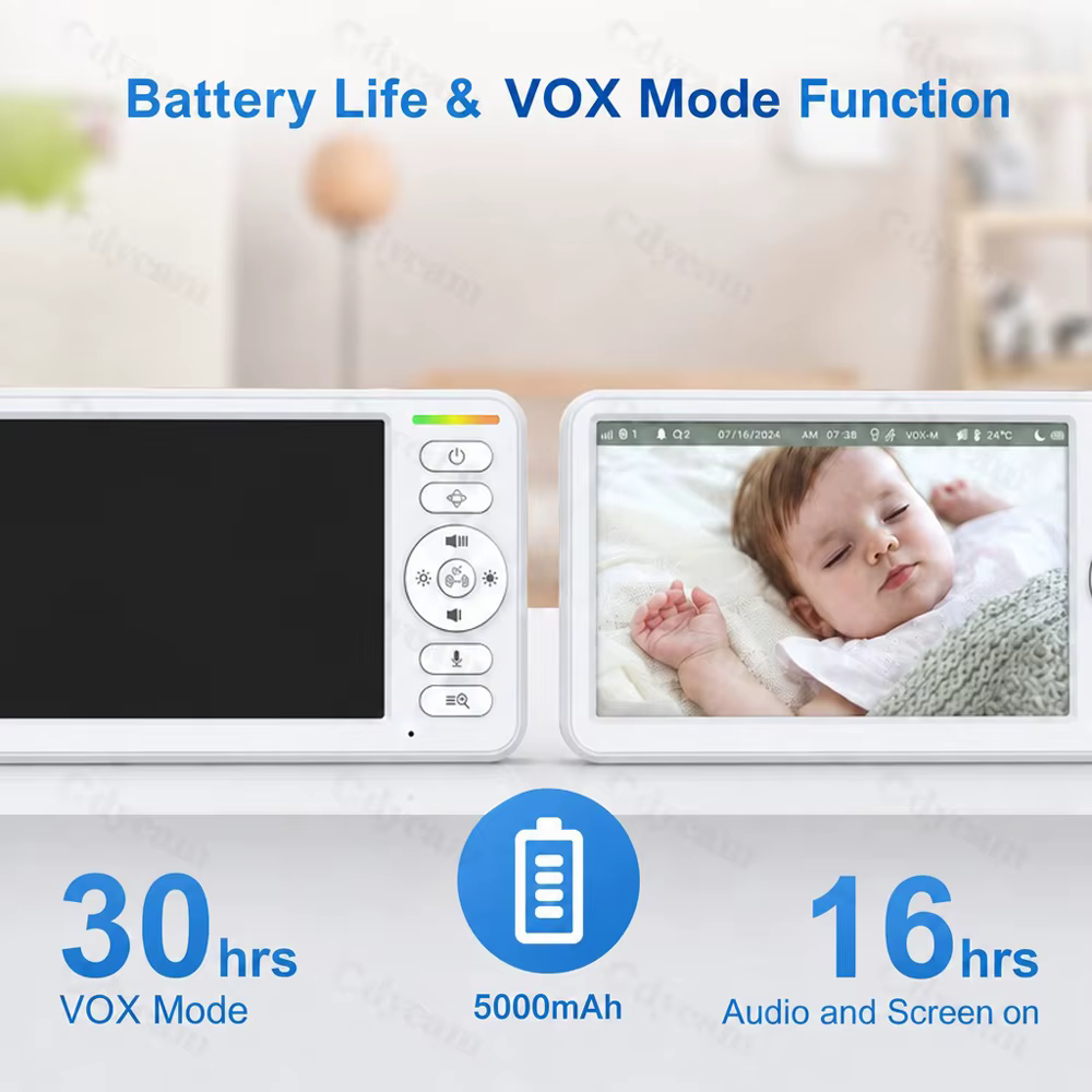 Moniteur bébé sans Wi-Fi avec écran 6 pouces, vidéo améliorée avec caméra et audio, vision nocturne, fonction VOX, communication bidirectionnelle et berceuses