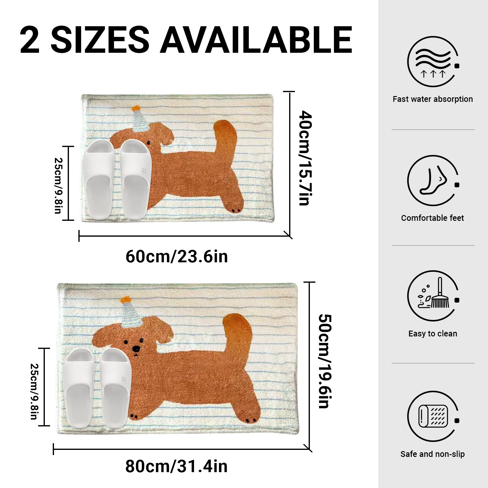 Tapis de salle de bain court en polaire imprimé chiot rayé