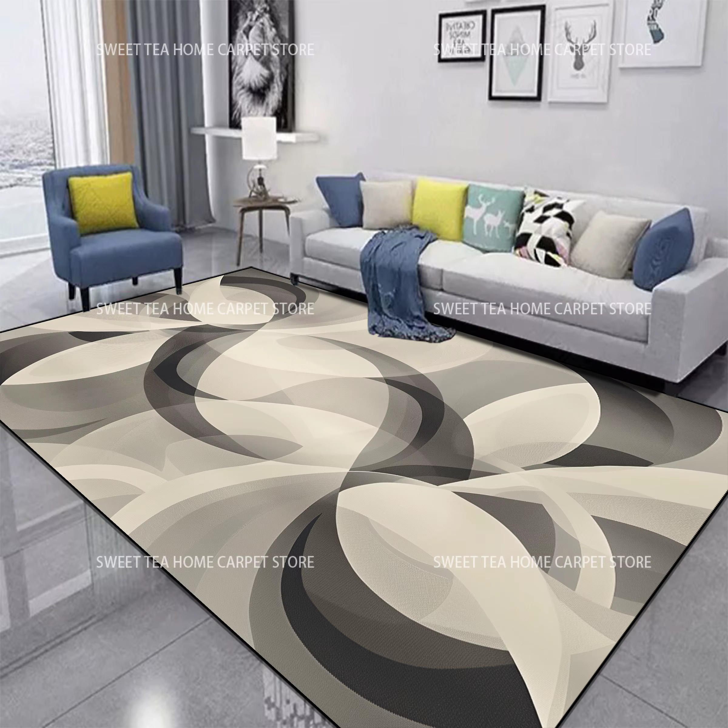 Tapis abstrait rouge et noir pour salon