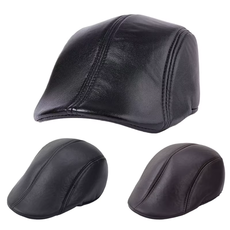 Bérets pour hommes, vente en gros de chapeaux fedora en cuir pour personnes d'âge moyen et âgées, chapeaux d'hiver en cuir pour hommes et femmes.