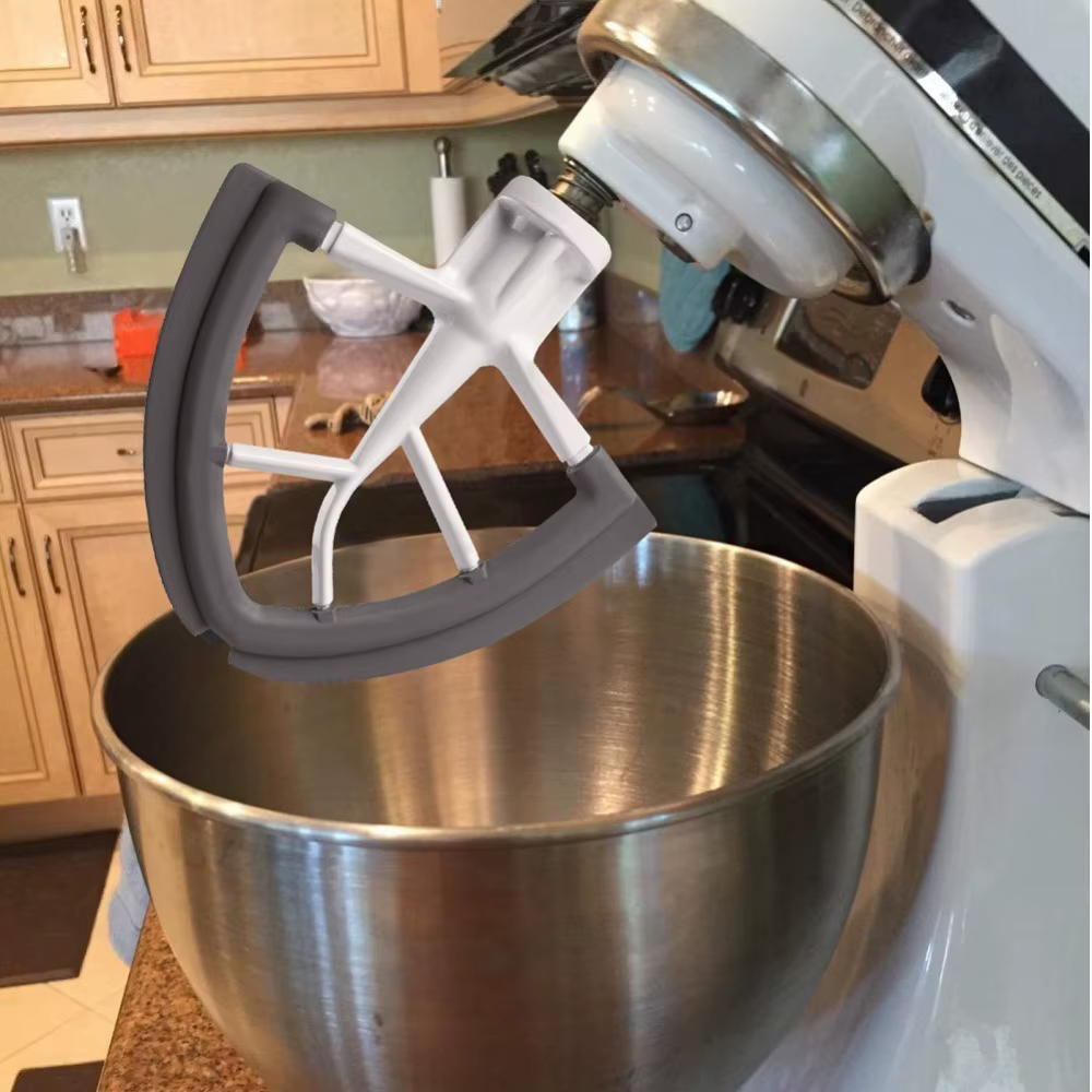 Batteur à bord flexible de 4,5 à 5 litres pour batteur sur socle à tête inclinable à palette plate KitchenAid avec grattoir à bol à bords flexibles en Silicone