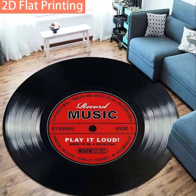 Tapis rond rétro en vinyle pour salle de pratique musicale